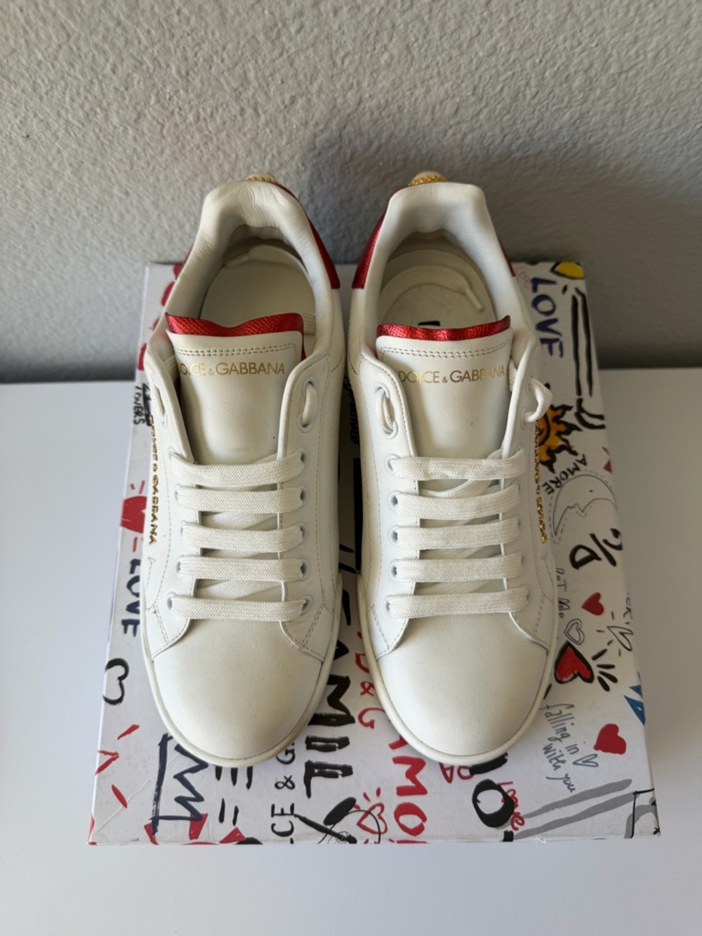 Dolce & Gabbana White Sneakers with Red Accent